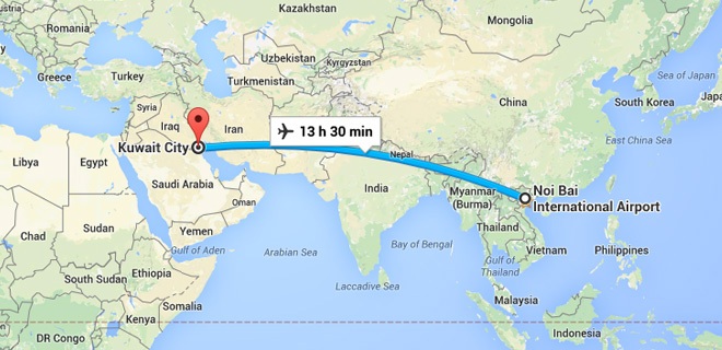 khoảng cách từ Việt Nam tới Kuwait
